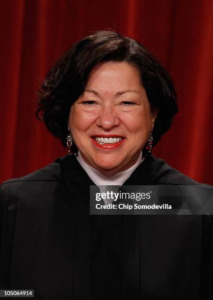 Supreme Court Associate Justice Sonia Sotomayor poses for photographs in the East Conference Room at the Supreme Court building October 8, 2010 in...