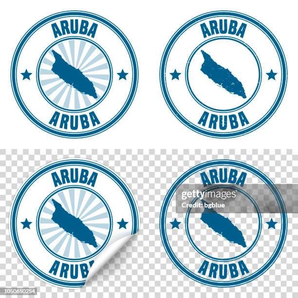 aruba - blue sticker and stamp with name and map - aruba stock illustrations