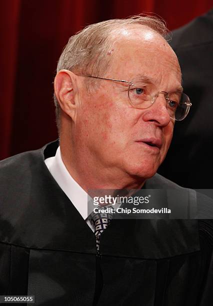 Supreme Court Associate Justice Anthony Kennedy poses for photographs in the East Conference Room at the Supreme Court building October 8, 2010 in...