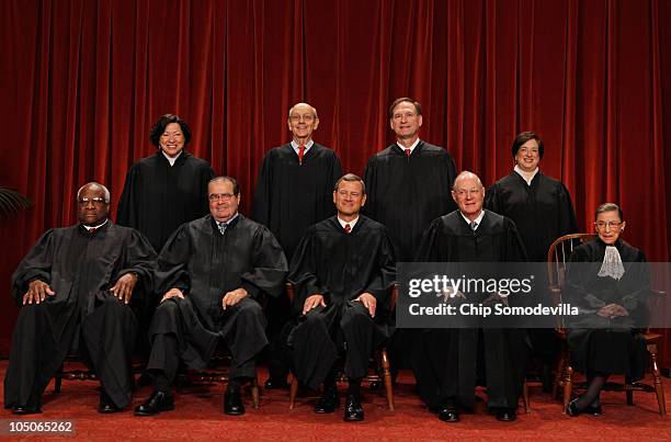 Supreme Court members Associate Justice Clarence Thomas, Associate Justice Antonin Scalia, Chief Justice John Roberts, Associate Justice Anthony...