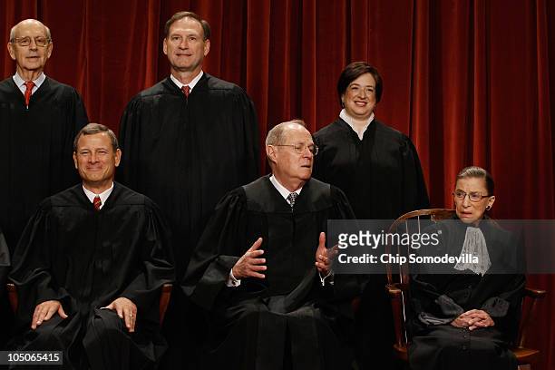 Supreme Court members Chief Justice John Roberts, Associate Justice Anthony Kennedy, Associate Justice Ruth Bader Ginsburg, Associate Justice Stephen...