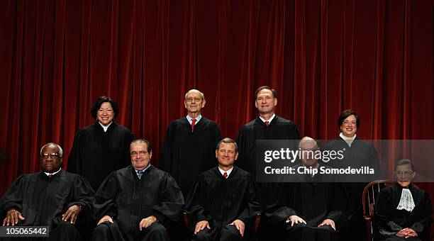 Supreme Court members Associate Justice Clarence Thomas, Associate Justice Antonin Scalia, Chief Justice John Roberts, Associate Justice Anthony...