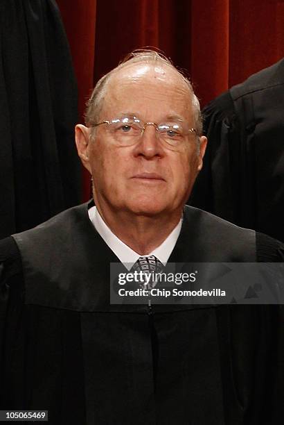 Supreme Court Associate Justice Anthony Kennedy poses for photographs in the East Conference Room at the Supreme Court building October 8, 2010 in...