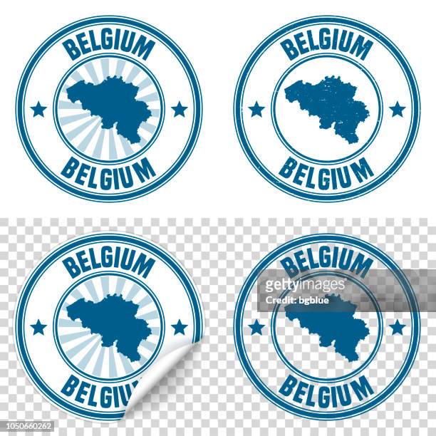 belgium - blue sticker and stamp with name and map - belgium stamp stock illustrations