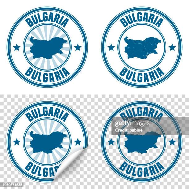 bulgaria - blue sticker and stamp with name and map - sofia stock illustrations