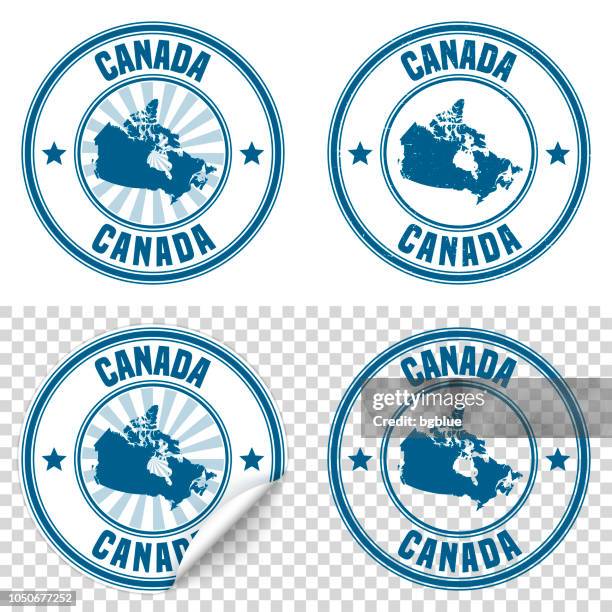 canada - blue sticker and stamp with name and map - canadian passport stock illustrations