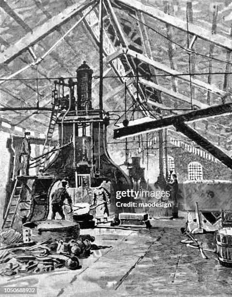 steel smelting manufactory - 1888 - smelting cartoon stock illustrations