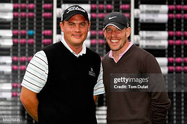 Andrew Jones of Stonebridge and Edward Martin of Willesley Park pose for photographs after winning the Skins PGA Fourball Championships Final at...