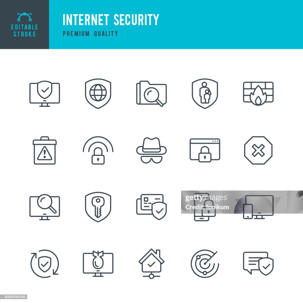 Internet Security - set of thin line vector icons