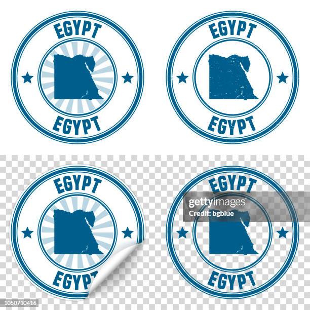 egypt - blue sticker and stamp with name and map - egypt passport stamp stock illustrations