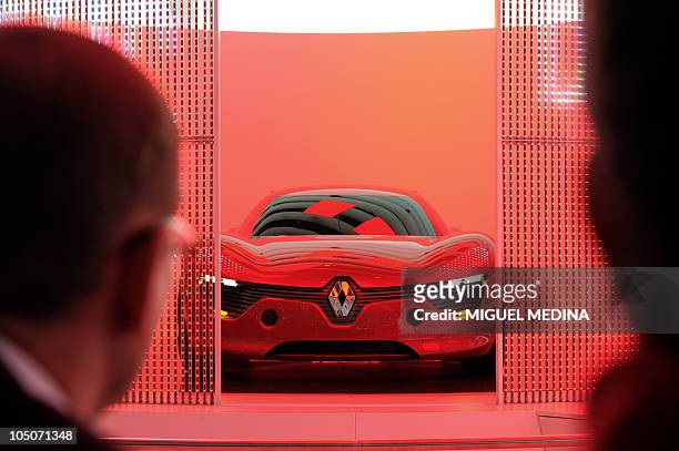 The new concept car model named Dezir from French caremaker Renault is displayed at the Paris Auto Show on the first of the two press-days on...
