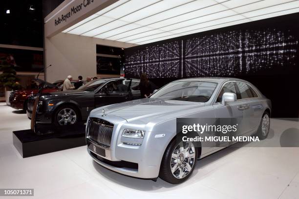 Rolls-Royce models are presented at the Paris Auto Show on the first of the two press-days on September 30, 2010. More than 300 firms are represented...