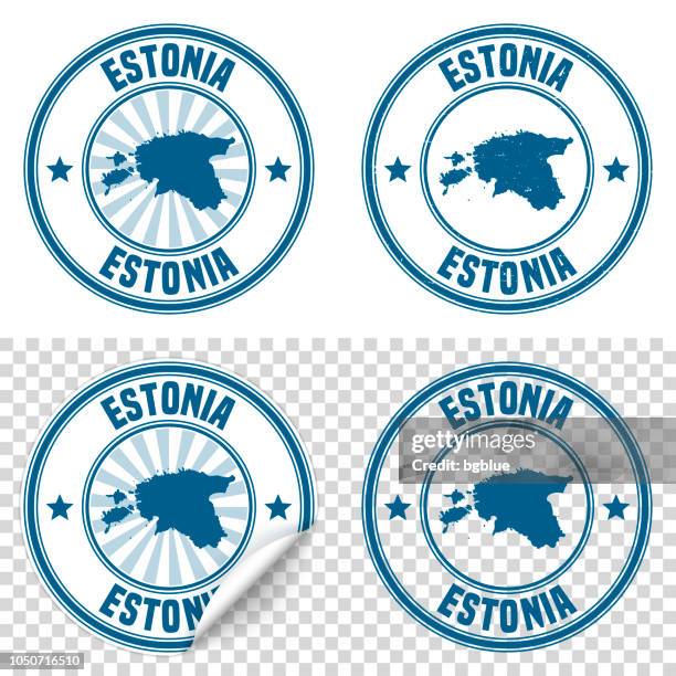 estonia - blue sticker and stamp with name and map - estonia map stock illustrations