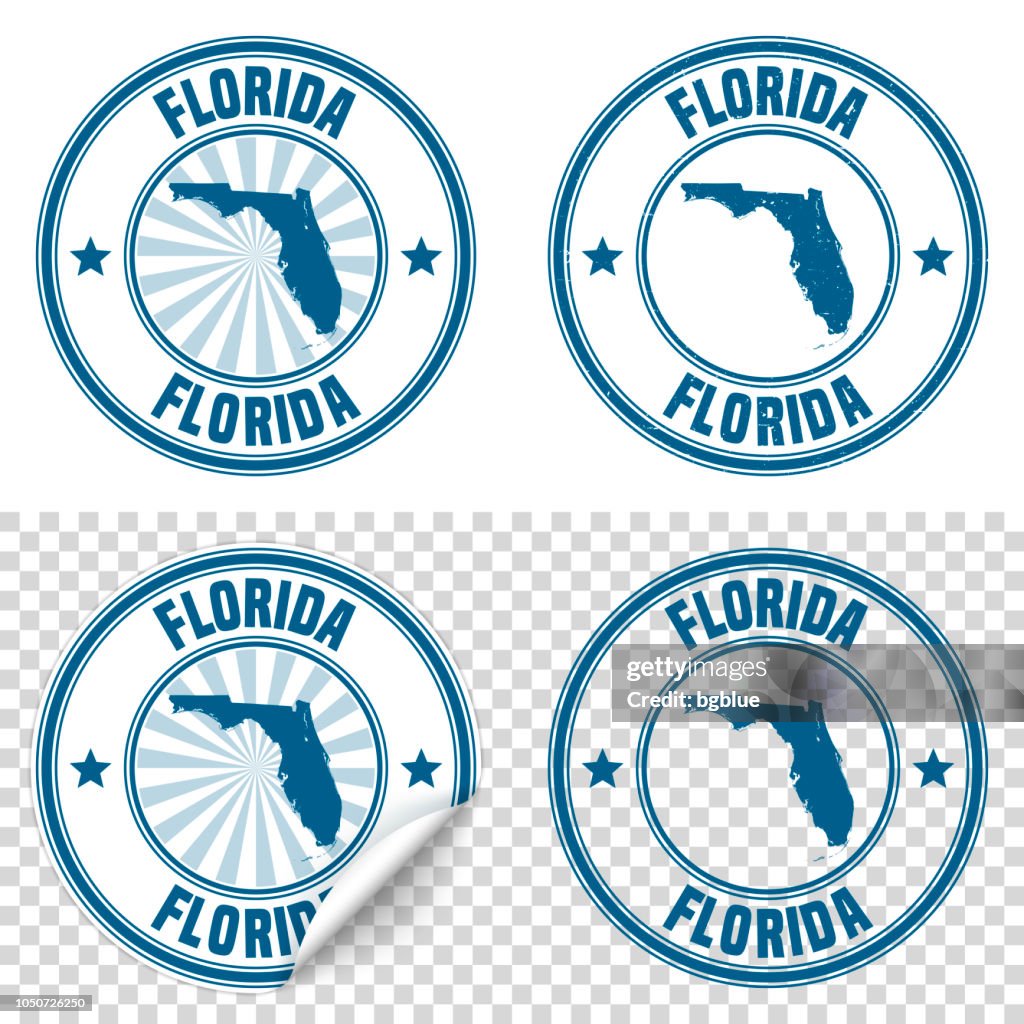 Florida - Blue sticker and stamp with name and map