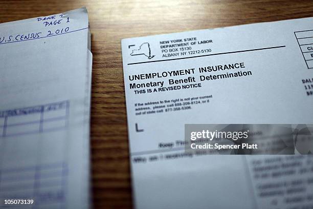Dale Chandler's unemployment insurance notice sits on a table on October 8, 2010 in the Brooklyn borough of New York City. The U.S. Government...