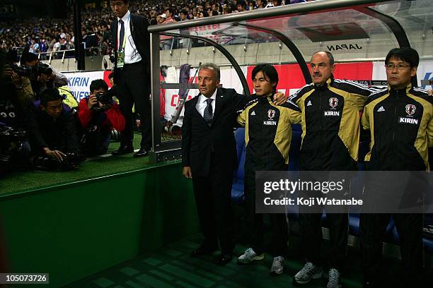 Japan team coach Alberto Zaccheroni waits for the start of the International Friendly match between Japan and Argentina at Saitama Stadium on October...