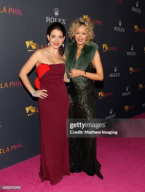 Eloísa Maturén and Julia Trappe arrive at the Los Angeles Philharmonic Opening Night Gala at the Walt Disney Concert Hall on October 7, 2010 in Los...