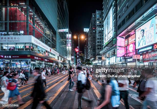 nathan road, hong kong - long exposure crowd stock pictures, royalty-free photos & images