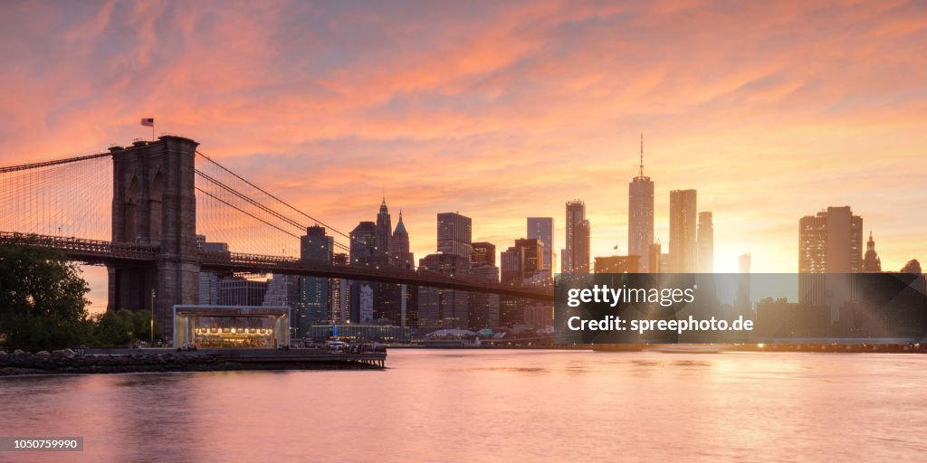 New York City, Brooklyn Bridge Skyline Panorama