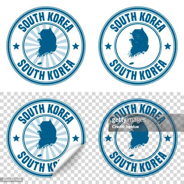 bildbanksillustrationer, clip art samt tecknat material och ikoner med korea south - blå klistermärket och stämpel med namn och karta - south korea