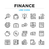 Finance line icons set. Modern outline elements, graphic design concepts. Stroke, linear style. Simple symbols collection. Vector line icons