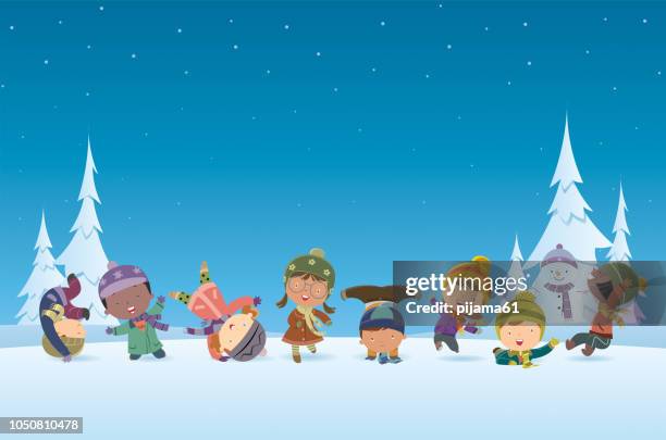 ilustraciones, imágenes clip art, dibujos animados e iconos de stock de fondo de navidad y los niños - joy