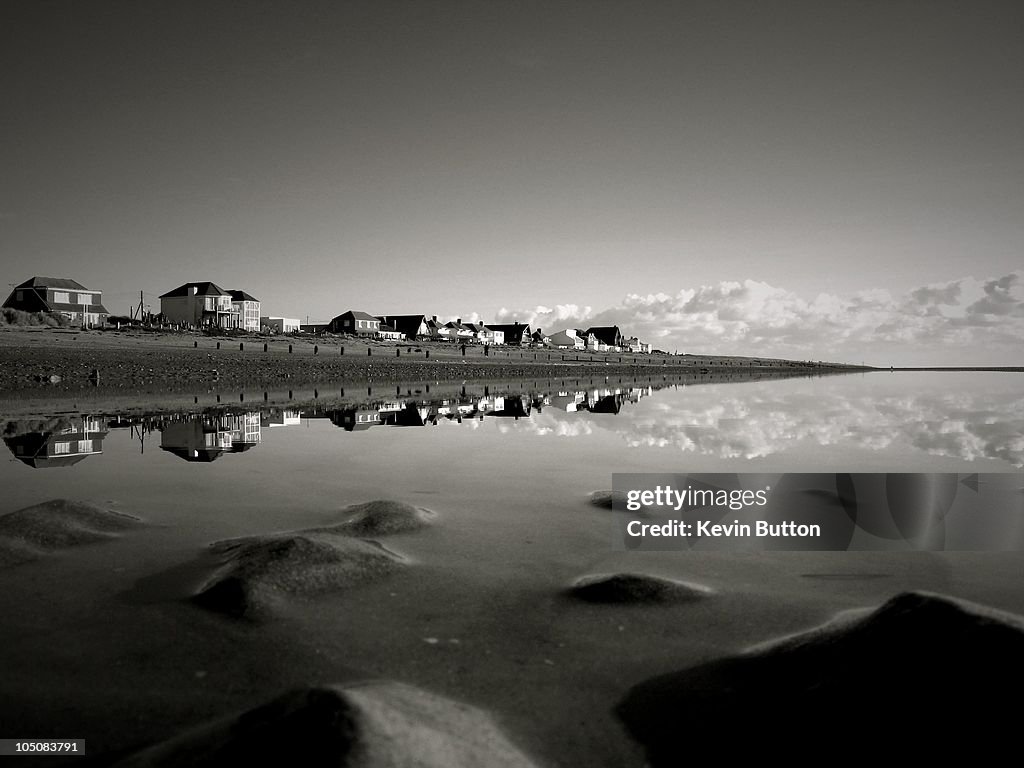 Camber Sands Reflection in Black and White