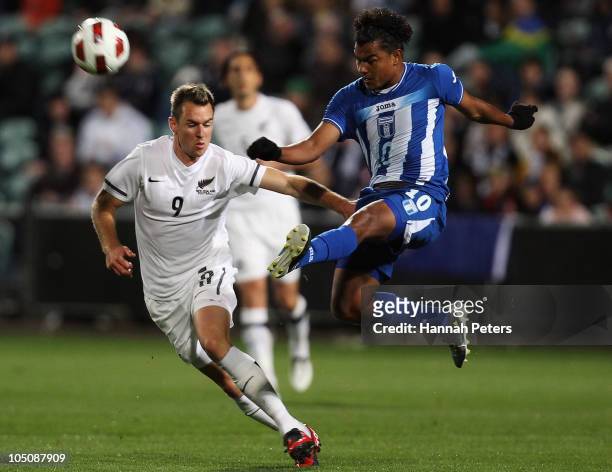 Shane Smeltz of the All Whites defends against Mario Martinez of Honduras during the International Friendly match between the New Zealand All Whites...