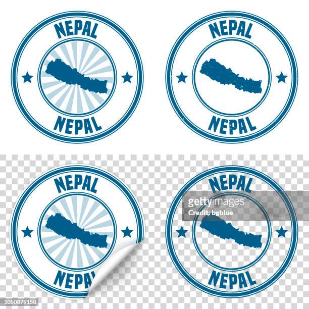 nepal - blue sticker and stamp with name and map - nepal illustration stock illustrations