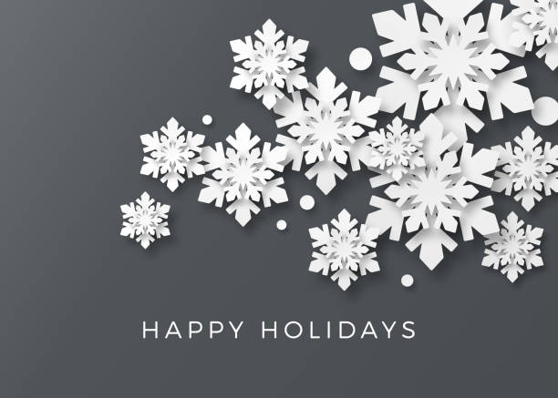 holiday card with paper snowflakes - snowflakes stock illustrations