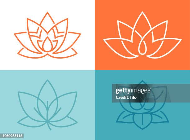 ilustraciones, imágenes clip art, dibujos animados e iconos de stock de flor de loto símbolos - wellness