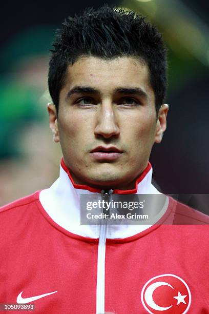 Nuri Sahin of Turkey is seen before the EURO 2012 group A qualifier match between Germany and Turkey at the Olympic Stadium on October 8, 2010 in...