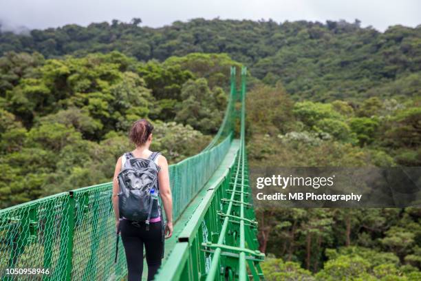 woman on hanging bridges - monteverde costa rica stock pictures, royalty-free photos & images