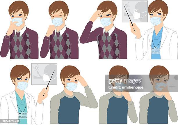 masked patient and doctor - nurse pointing stock illustrations