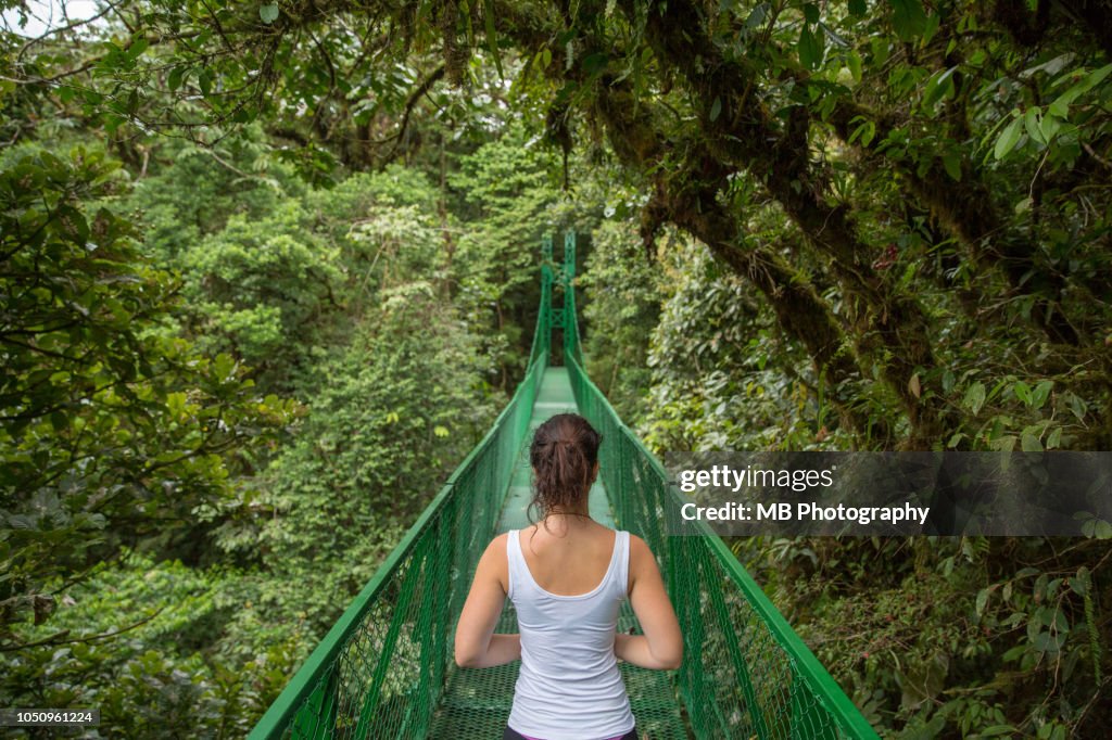 Woman on hanging bridges