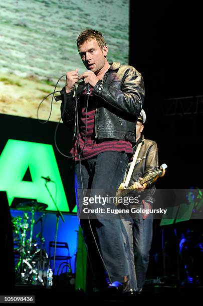 Damon Albarn of Gorillaz performs in concert at Madison Square Garden on October 8, 2010 in New York City.