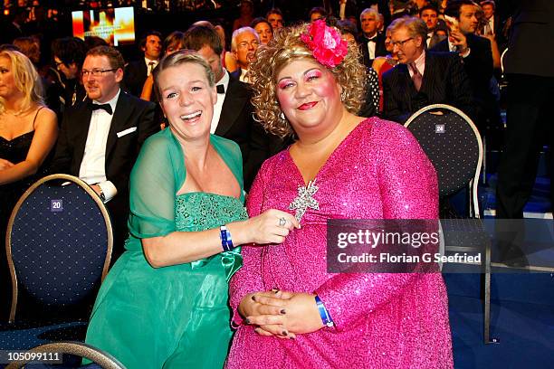 Actress Mirja Boes and Cindy aus Marzahn attend the German TV Award 2010 at Coloneum on October 9, 2010 in Cologne, Germany.