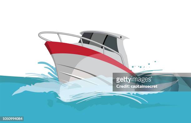 bildbanksillustrationer, clip art samt tecknat material och ikoner med vektor tecknad power yacht - båtar och fartyg