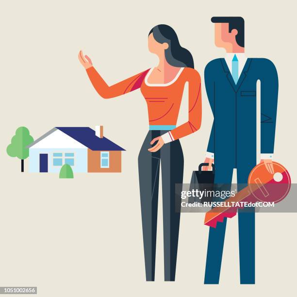 keys to your new house - young couple relationship stock illustrations