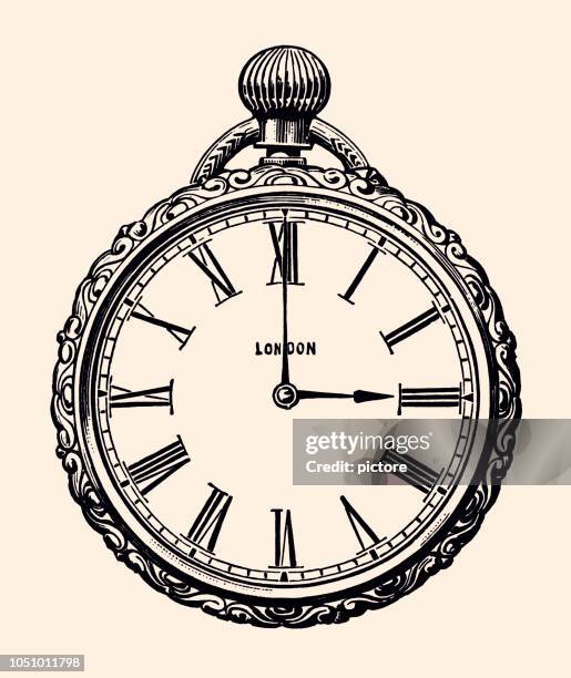 pocket watch (xxxl) - clock face stock illustrations