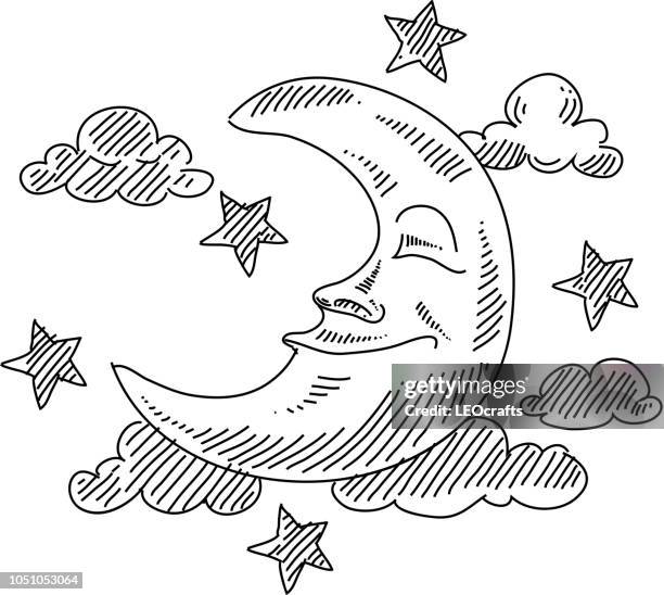 schlafen mond zeichnung - moon drawing stock-grafiken, -clipart, -cartoons und -symbole