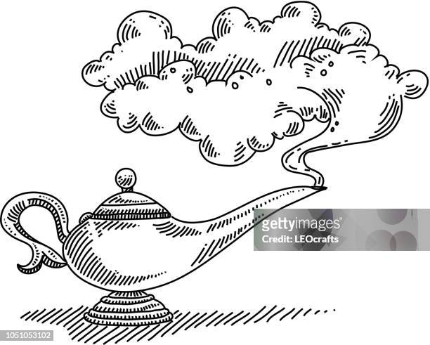 magic lamp smoke drawing - genie stock illustrations