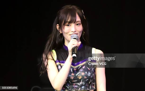 Sayaka Yamamoto of Japanese idol girl group NMB48 performs onstage during the 'NMB48 Asia Tour 2018' at the Bandai Namco Shanghai Base on October 7,...