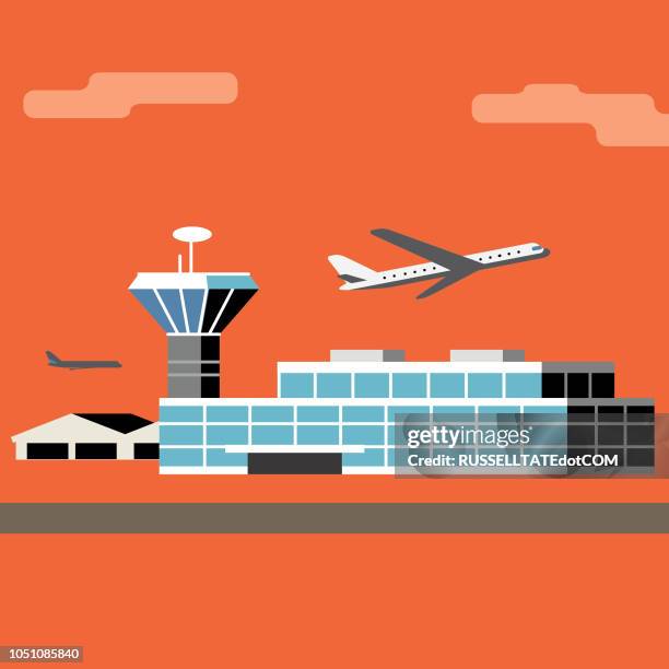 time to fly - airport tower stock illustrations