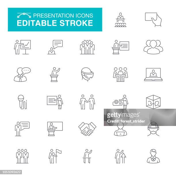 presentation editable stroke icons - virtual reality stock illustrations