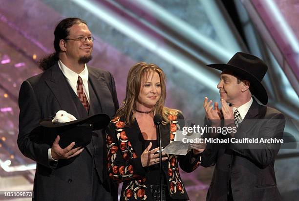 Presenters Penn & Teller with Karri Turner during 38th Annual Academy of Country Music Awards - Show at Mandalay Bay Event Center in Las Vegas,...