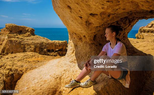 teenage girl enjoying nature in portugal - alvor stock pictures, royalty-free photos & images