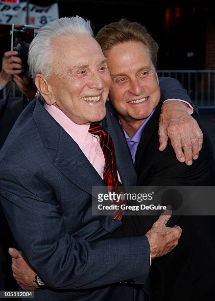 Kirk Douglas & Michael Douglas during "It Runs In The Family" Premiere - Arrivals at Mann Bruin Theatre in Westwood, California, United States.