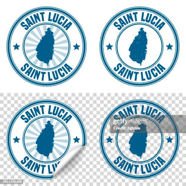 saint lucia - blue sticker and stamp with name and map - st lucia stock illustrations
