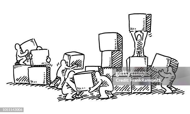 human figures stacking boxes drawing - working on the move stock illustrations